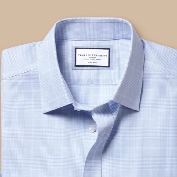 Charles Tyrwhitt Non Iron Prince of Wales Check Shirt Cornflower Blue 16/35 - Picture 1 of 12